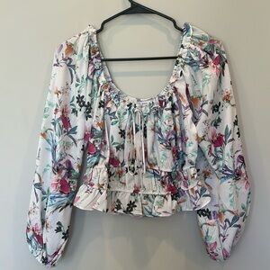 floral rouched long sleeve shirt